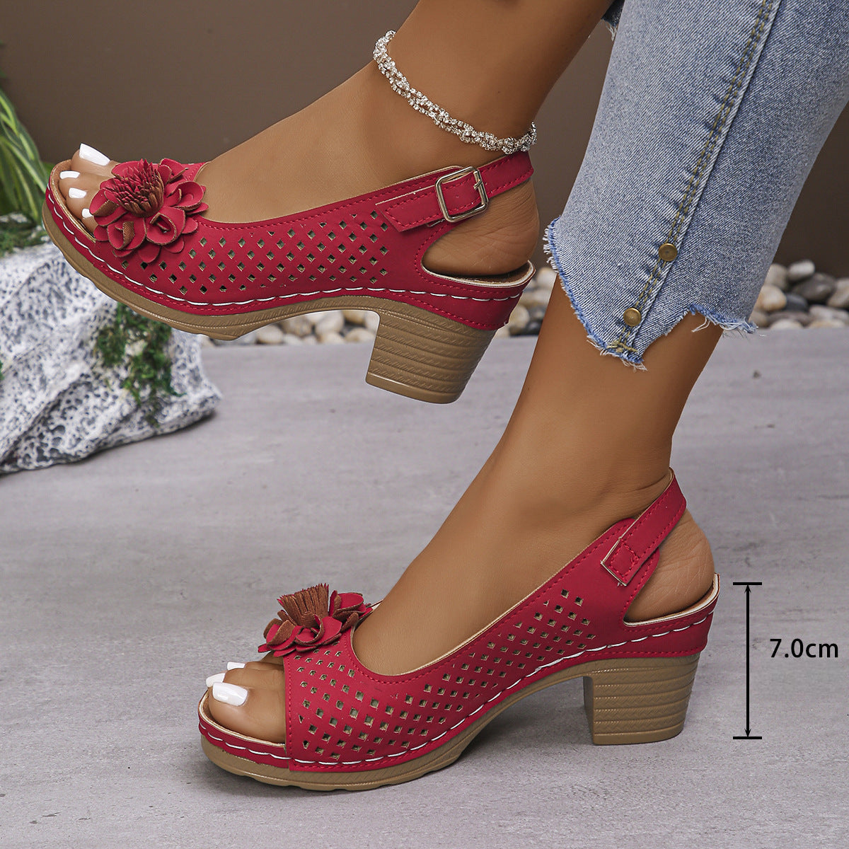 Sandra™ – Damens Blommiga Sandaler med Blockklack