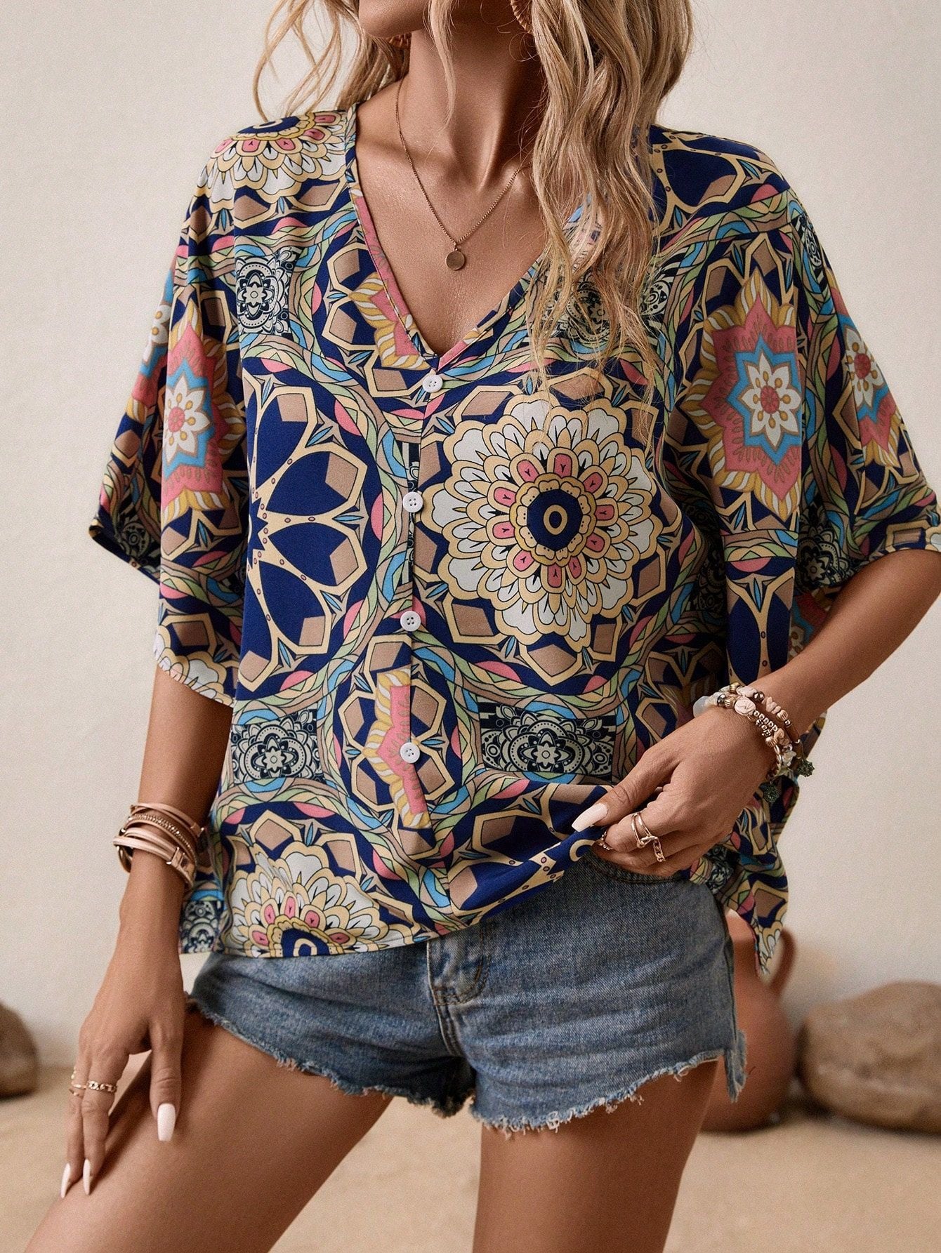 Frida™ – Vintage Mönstrad Vardagsskjorta