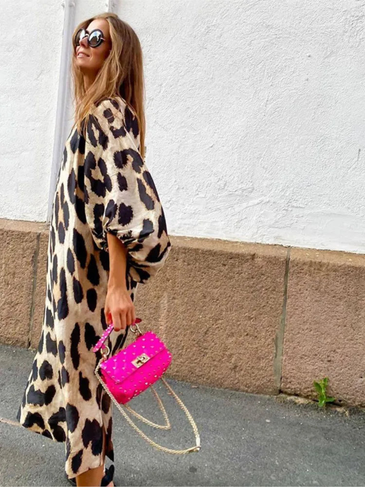 Birgit™-Klänning med leopardtryck