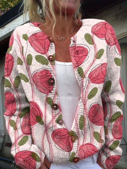 Shiela™ – Kvinnors Blommig Knappbluskofta