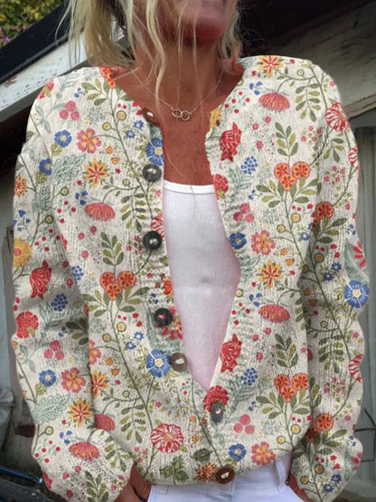 Shiela™ – Kvinnors Blommig Knappbluskofta