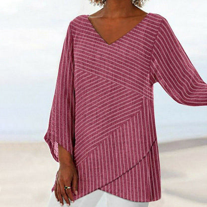 Araceli™ - Vintage Top med Korsande Ränder och Lång Ärm