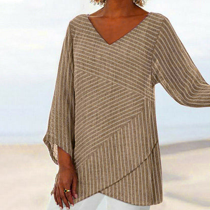 Araceli™ - Vintage Top med Korsande Ränder och Lång Ärm