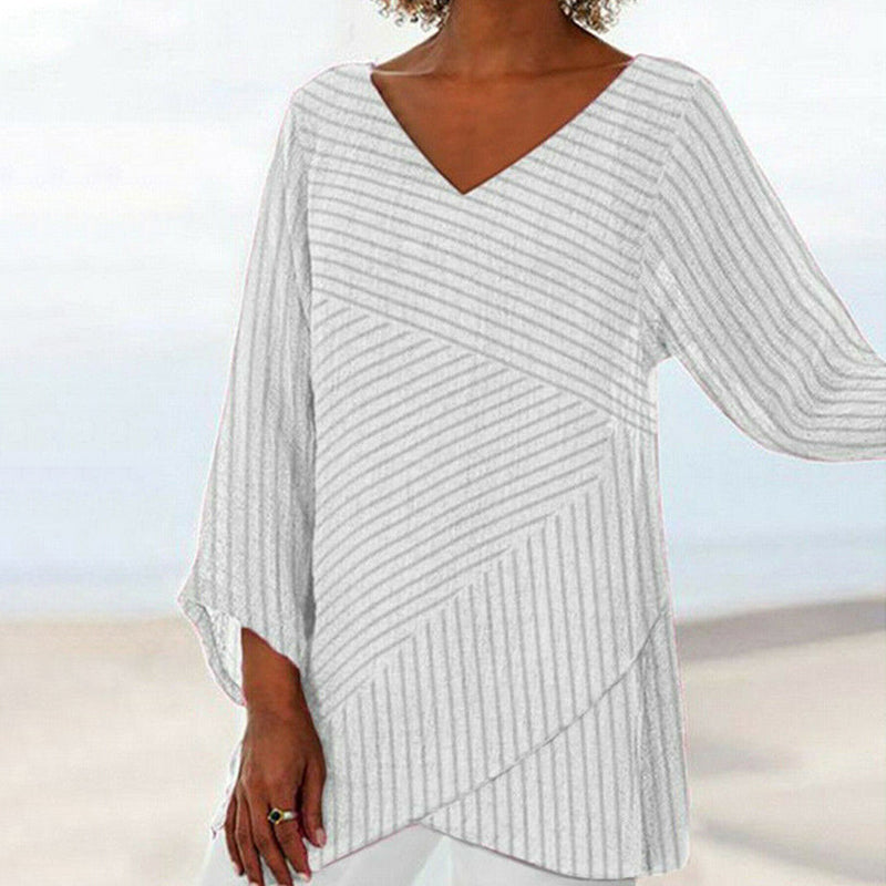 Araceli™ - Vintage Top med Korsande Ränder och Lång Ärm