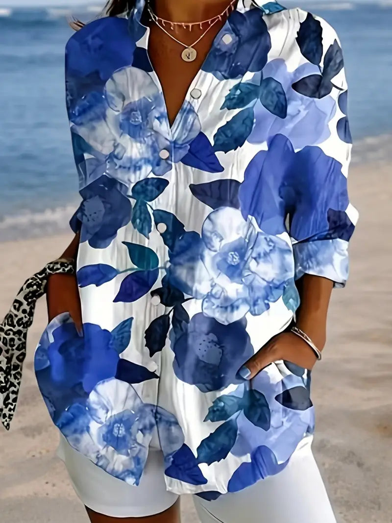 Rebecka™ - Blommig Blus med Krage