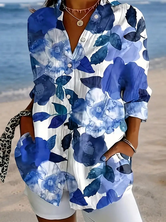 Rebecka™ - Blommig Blus med Krage