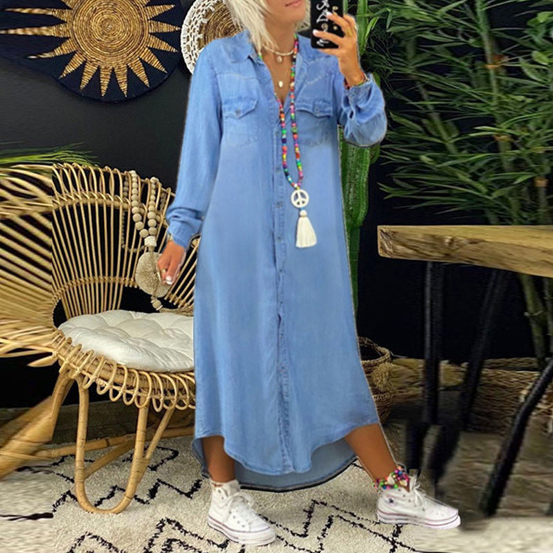 Lina™ - Långärmad Denim Maxiklänning