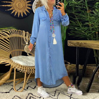 Lina™ - Långärmad Denim Maxiklänning