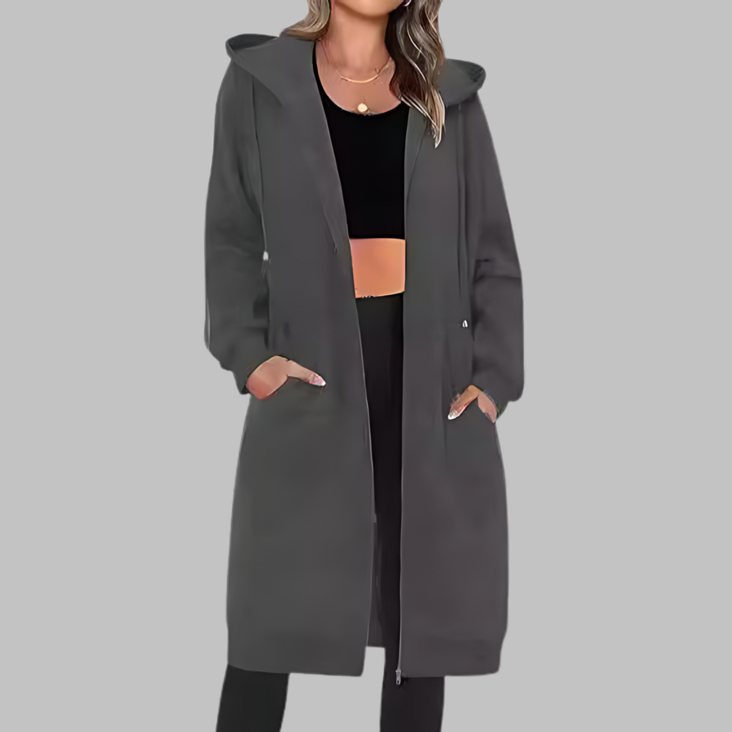 Zarah™ - Avslappnad Dragkedja Oversize Lång Jacka