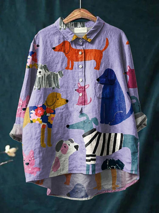Nerida™ – Blus med Hundmönster