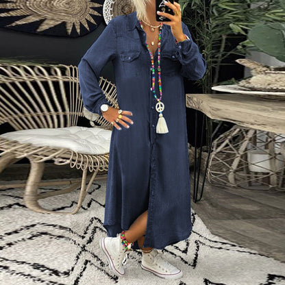 Lina™ - Långärmad Denim Maxiklänning