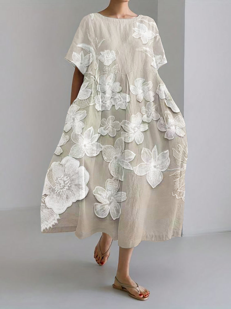Mireille™ - Elegant Klänning med Rund Hals och Blommigt Tryck