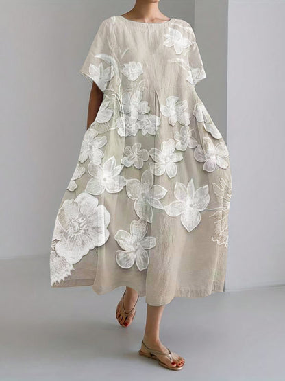 Mireille™ - Elegant Klänning med Rund Hals och Blommigt Tryck