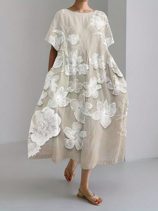 Mireille™ - Elegant Klänning med Rund Hals och Blommigt Tryck
