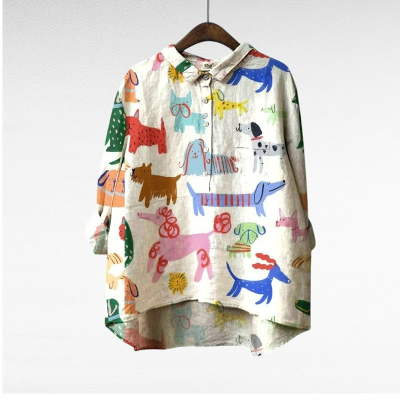 Nerida™ – Blus med Hundmönster