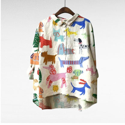 Nerida™ – Blus med Hundmönster