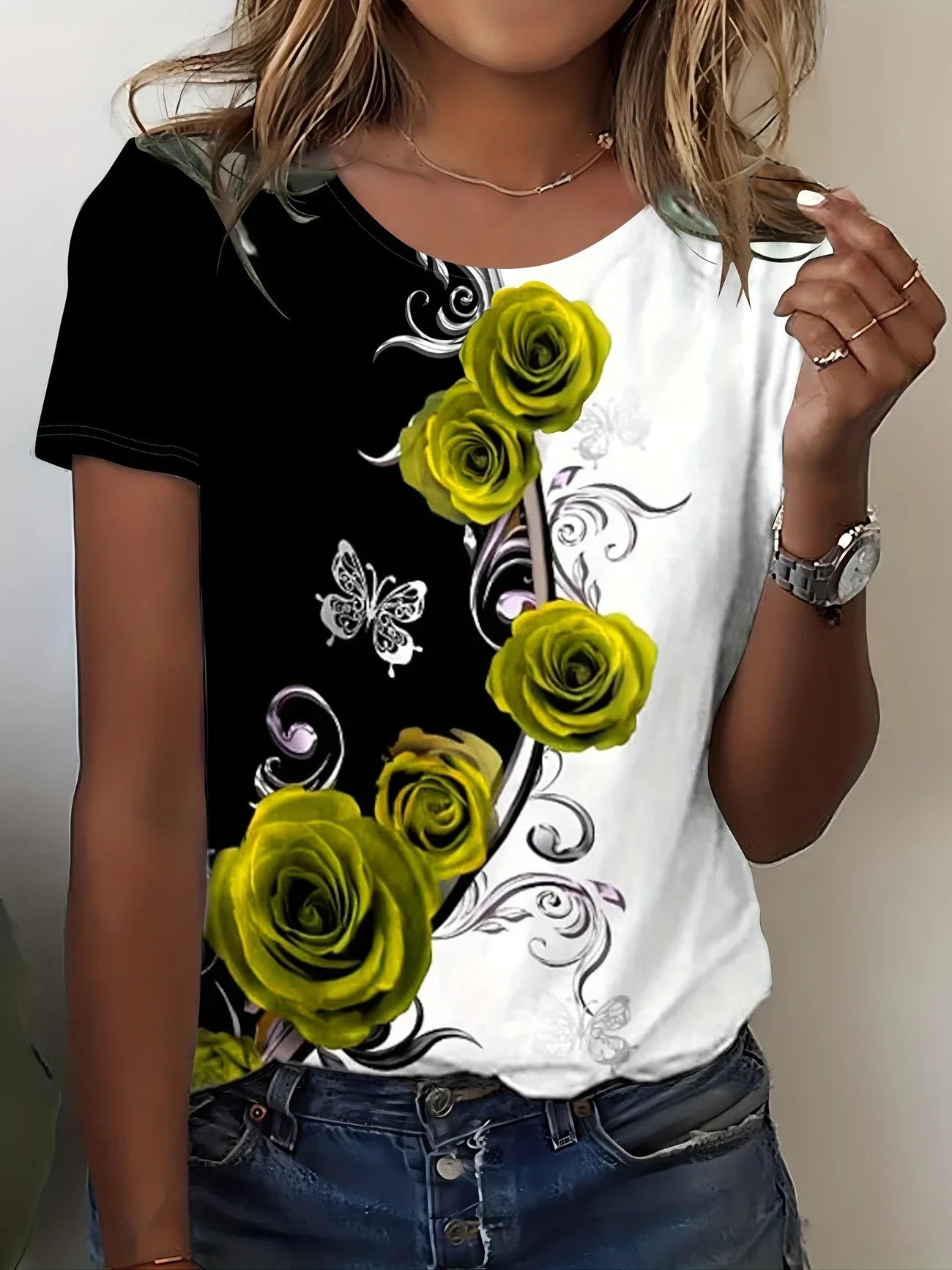 Gemma™ – T-shirt med Rostryck för Dam