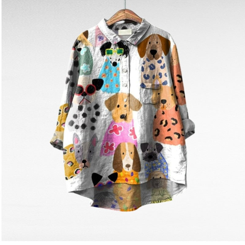 Nerida™ – Blus med Hundmönster