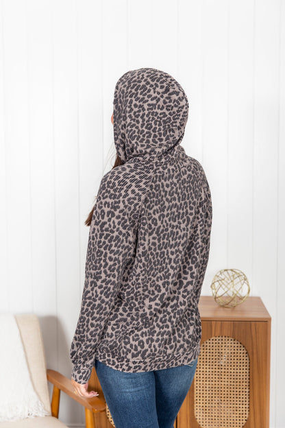 Olive™ - Leopard Ribbad Huvtröja