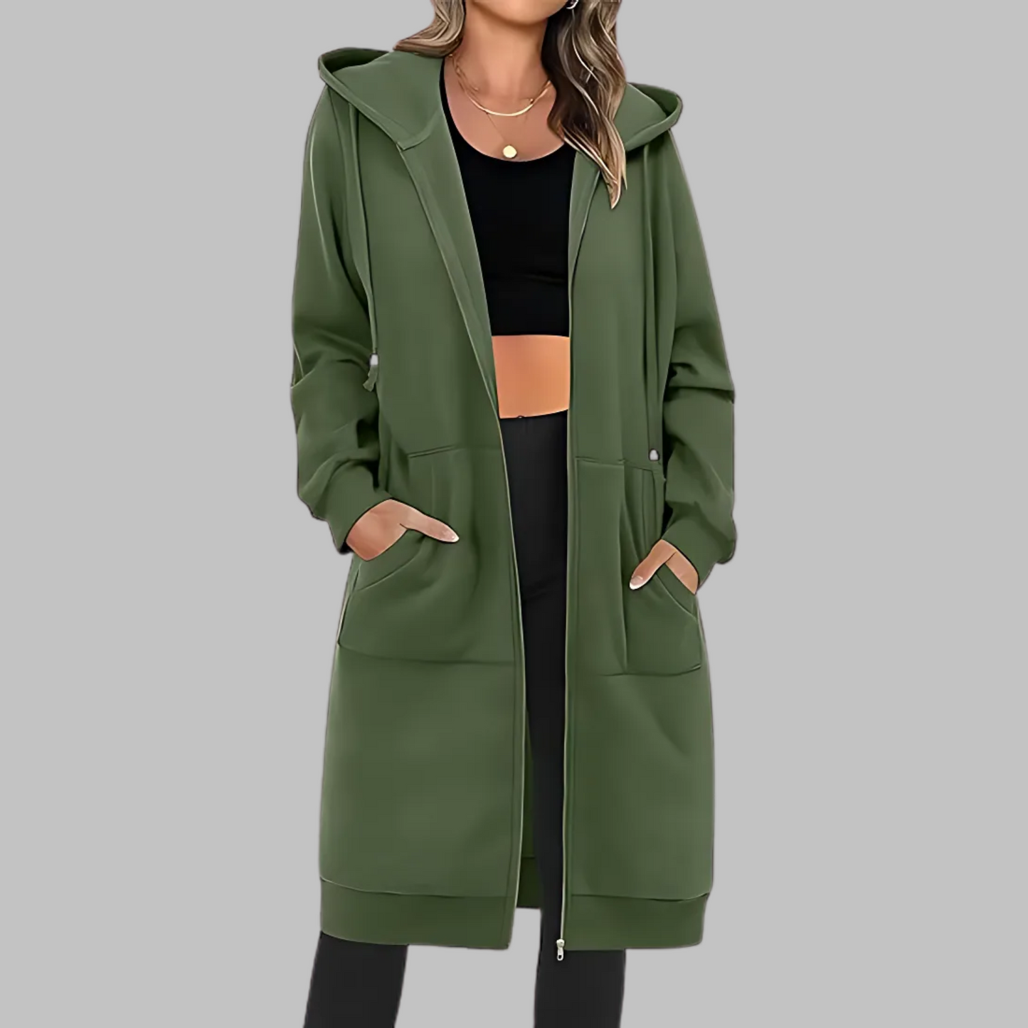 Zarah™ - Avslappnad Dragkedja Oversize Lång Jacka