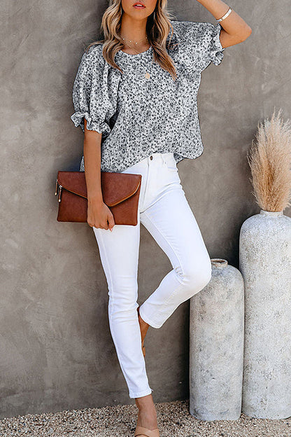 Eliza™ – Damens Blommig Puffärm Blus