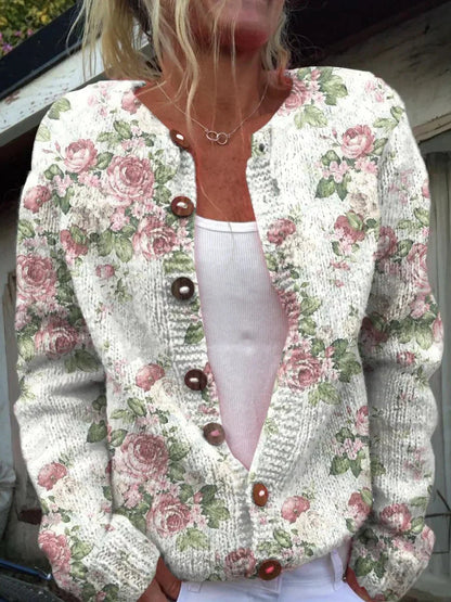 Shiela™ – Kvinnors Blommig Knappbluskofta