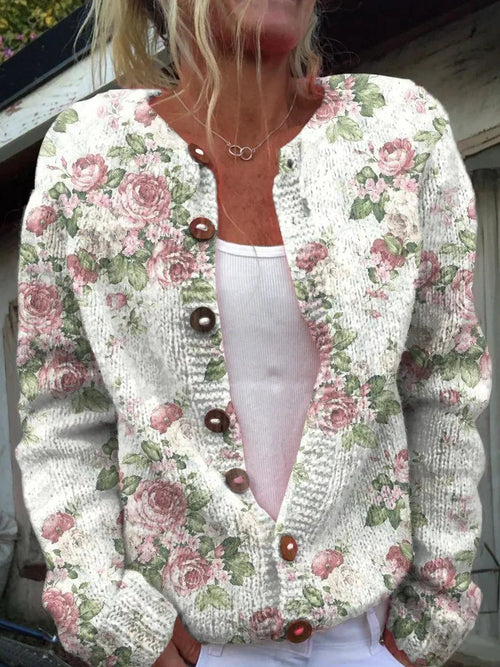 Shiela™ – Kvinnors Blommig Knappbluskofta
