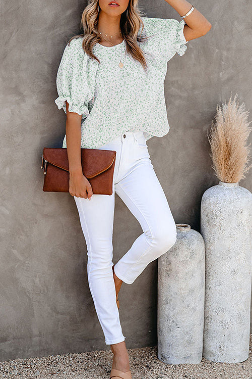 Eliza™ – Damens Blommig Puffärm Blus