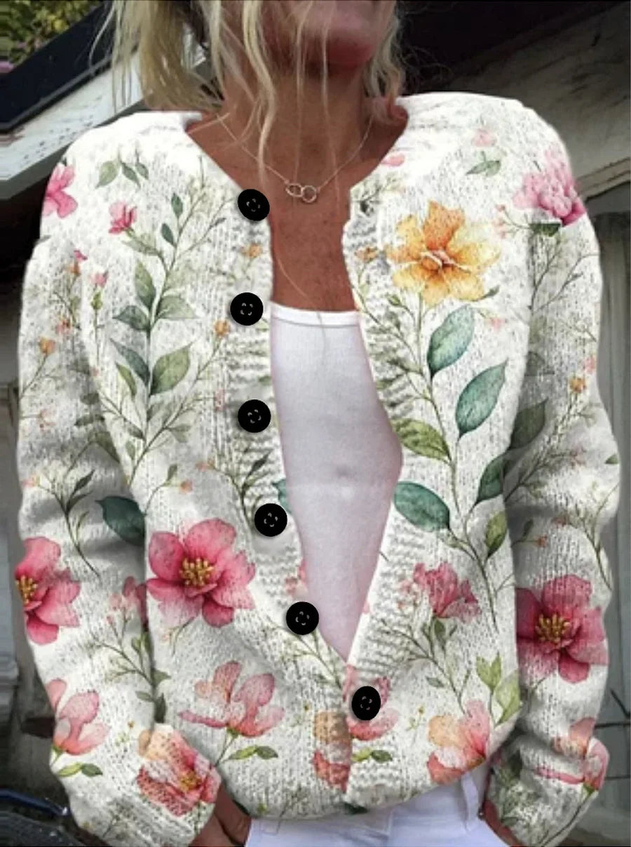 Shiela™ – Kvinnors Blommig Knappbluskofta