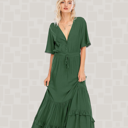 Desiree™ – Bohemisk blommig midiklänning