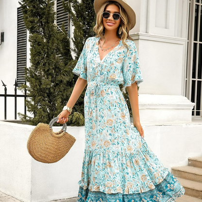 Desiree™ – Bohemisk blommig midiklänning