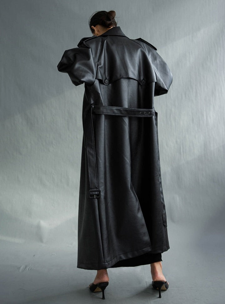 Arielle™ - Lång Läder Trenchcoat