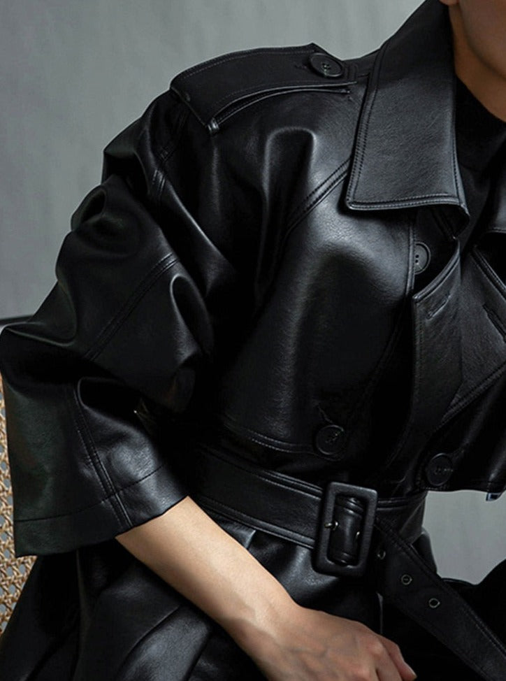 Arielle™ - Lång Läder Trenchcoat
