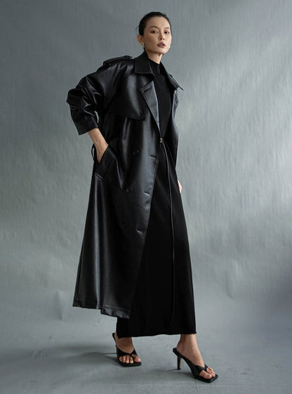 Arielle™ - Lång Läder Trenchcoat