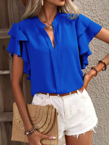 Bella™ – Elegant V-ringad Top med Volangärm