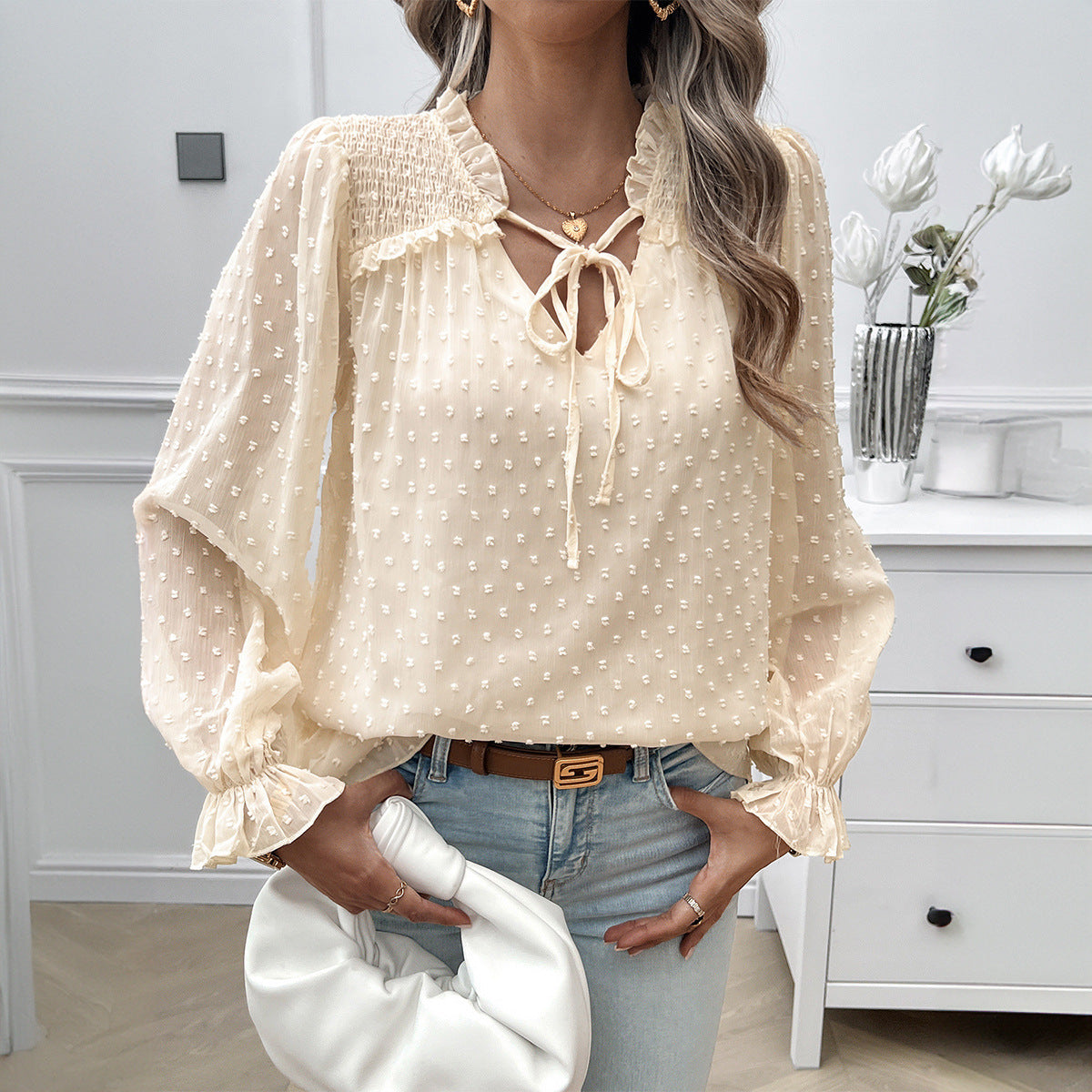 Venice™ – Elegant V-ringad Transparent Blus för Dam