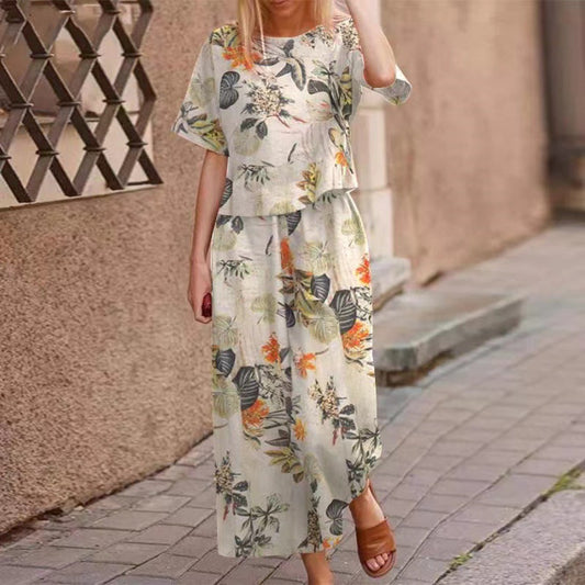 Mildred™ – Damens Blommigt Set med Kort Ärma