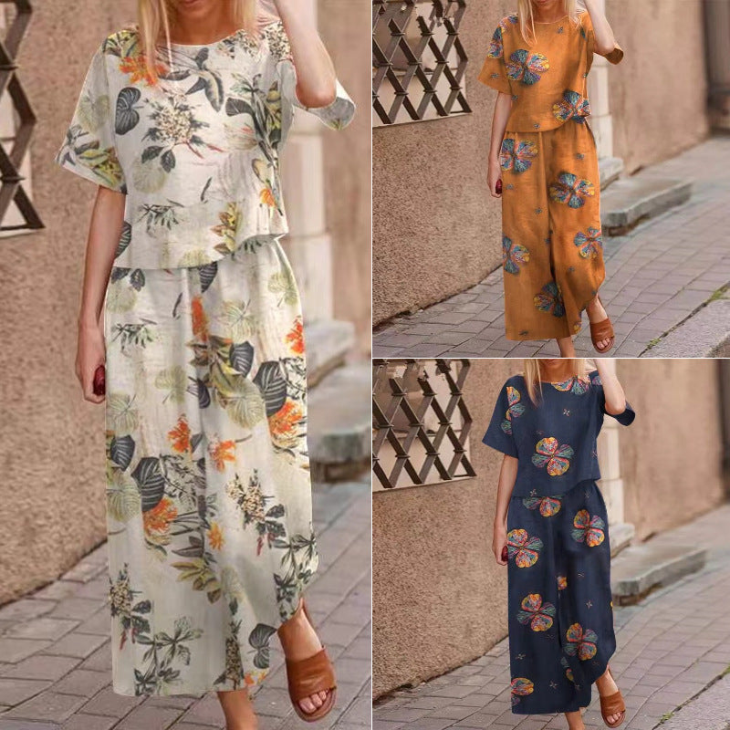 Mildred™ – Damens Blommigt Set med Kort Ärma