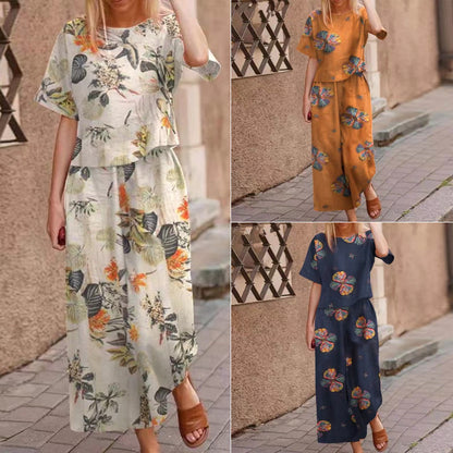 Mildred™ – Damens Blommigt Set med Kort Ärma
