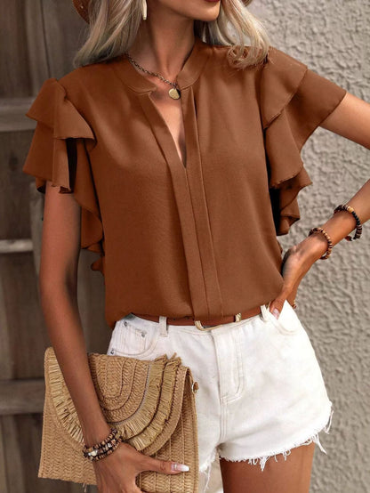 Bella™ – Elegant V-ringad Top med Volangärm