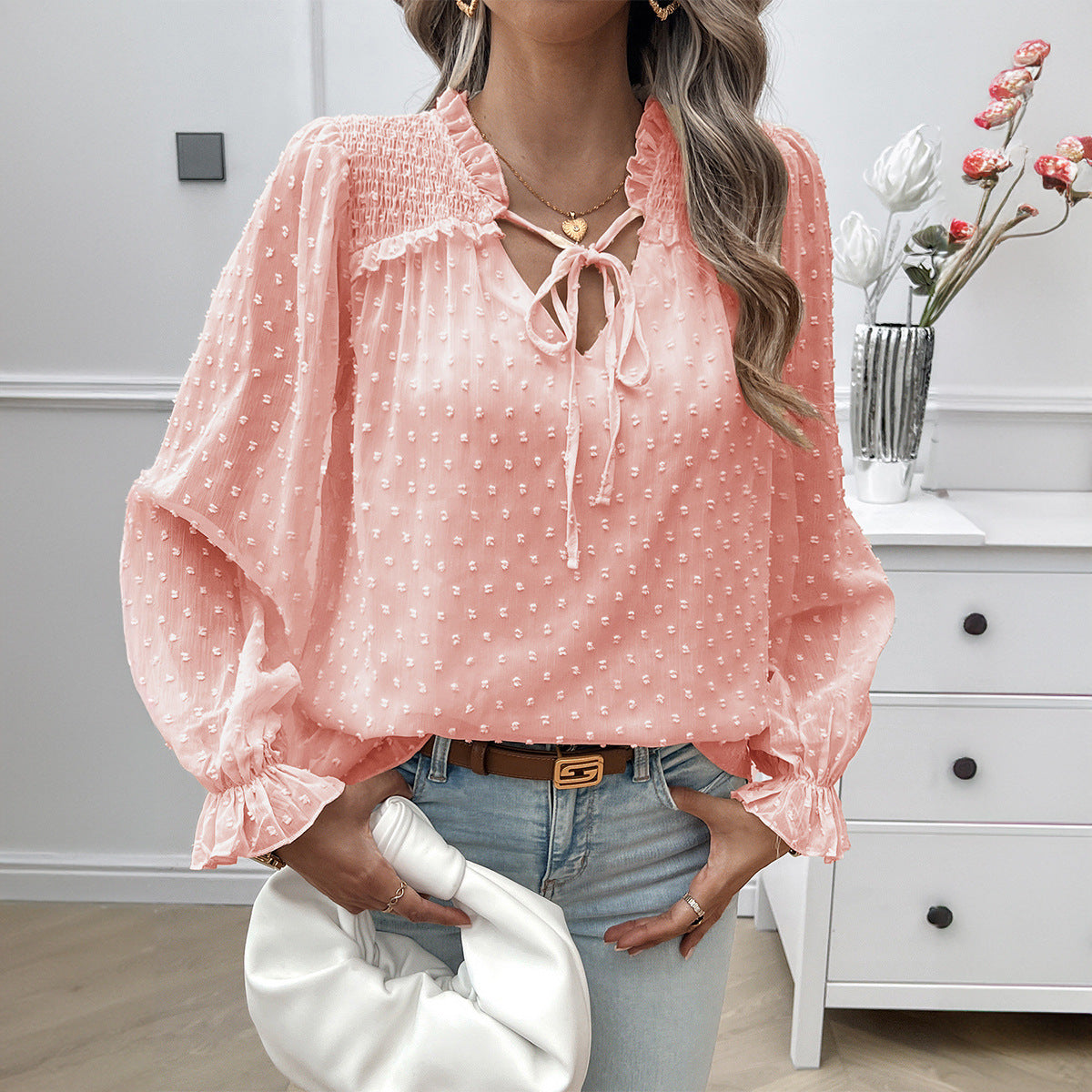 Venice™ – Elegant V-ringad Transparent Blus för Dam