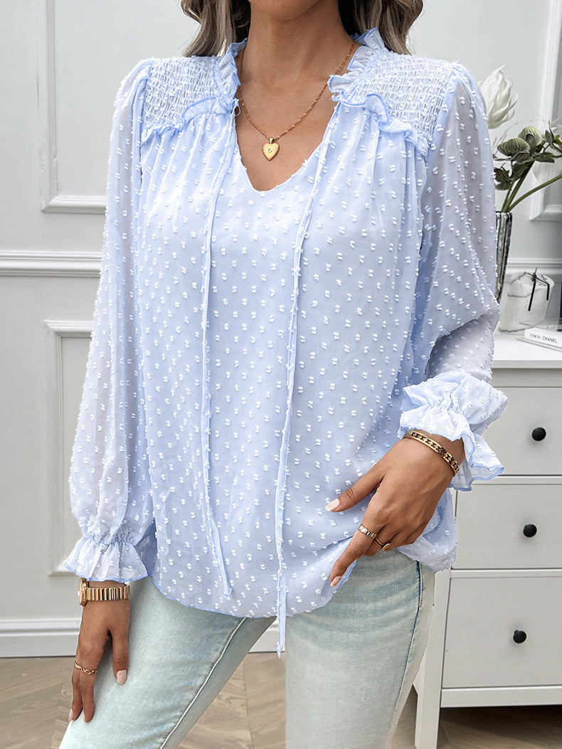 Venice™ – Elegant V-ringad Transparent Blus för Dam