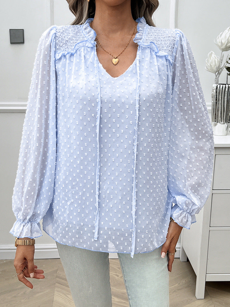 Venice™ – Elegant V-ringad Transparent Blus för Dam