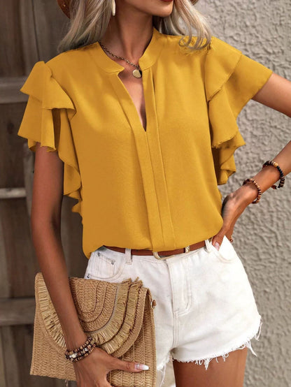 Bella™ – Elegant V-ringad Top med Volangärm