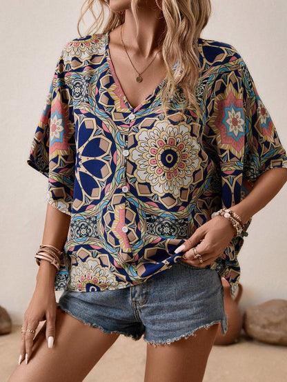 Frida™ – Vintage Mönstrad Vardagsskjorta