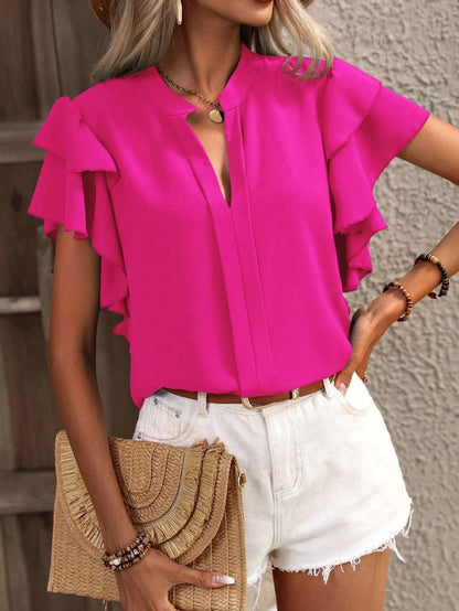 Bella™ – Elegant V-ringad Top med Volangärm
