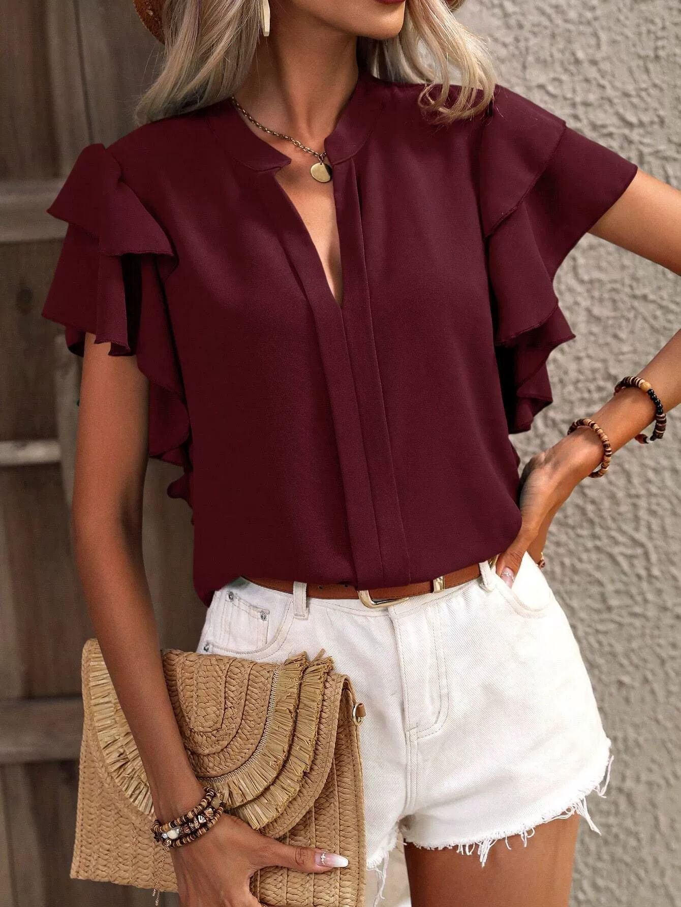 Bella™ – Elegant V-ringad Top med Volangärm