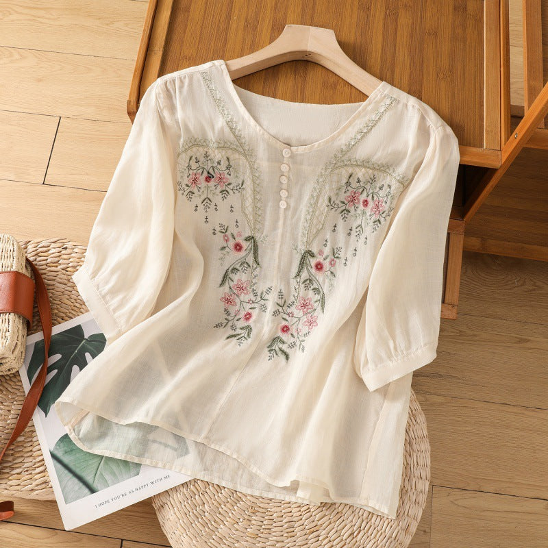 Tarisa™ – Damens Broderad Avslappnad Blus