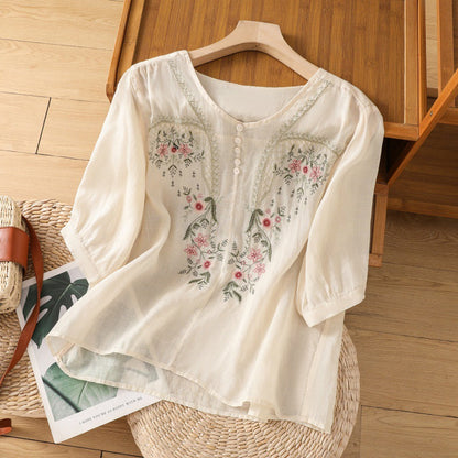 Tarisa™ – Damens Broderad Avslappnad Blus