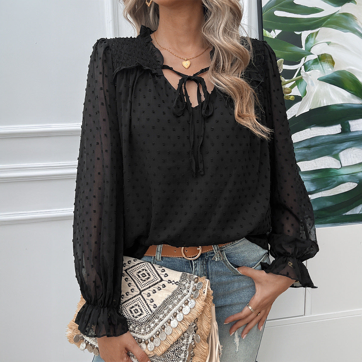 Venice™ – Elegant V-ringad Transparent Blus för Dam